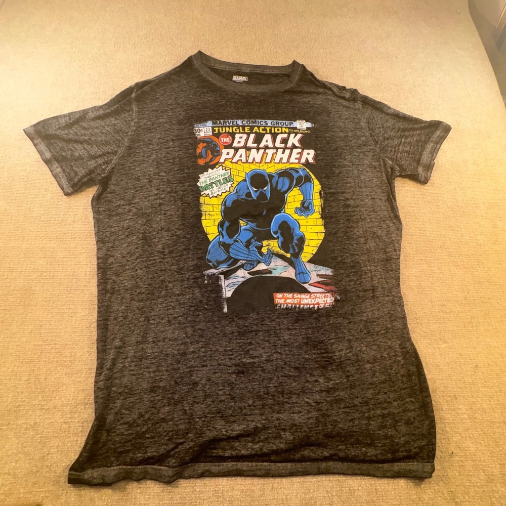 Marvel Black Panther Jungle Action Comic Graphic T-Shirt Charcoal Grey Mens 2XL